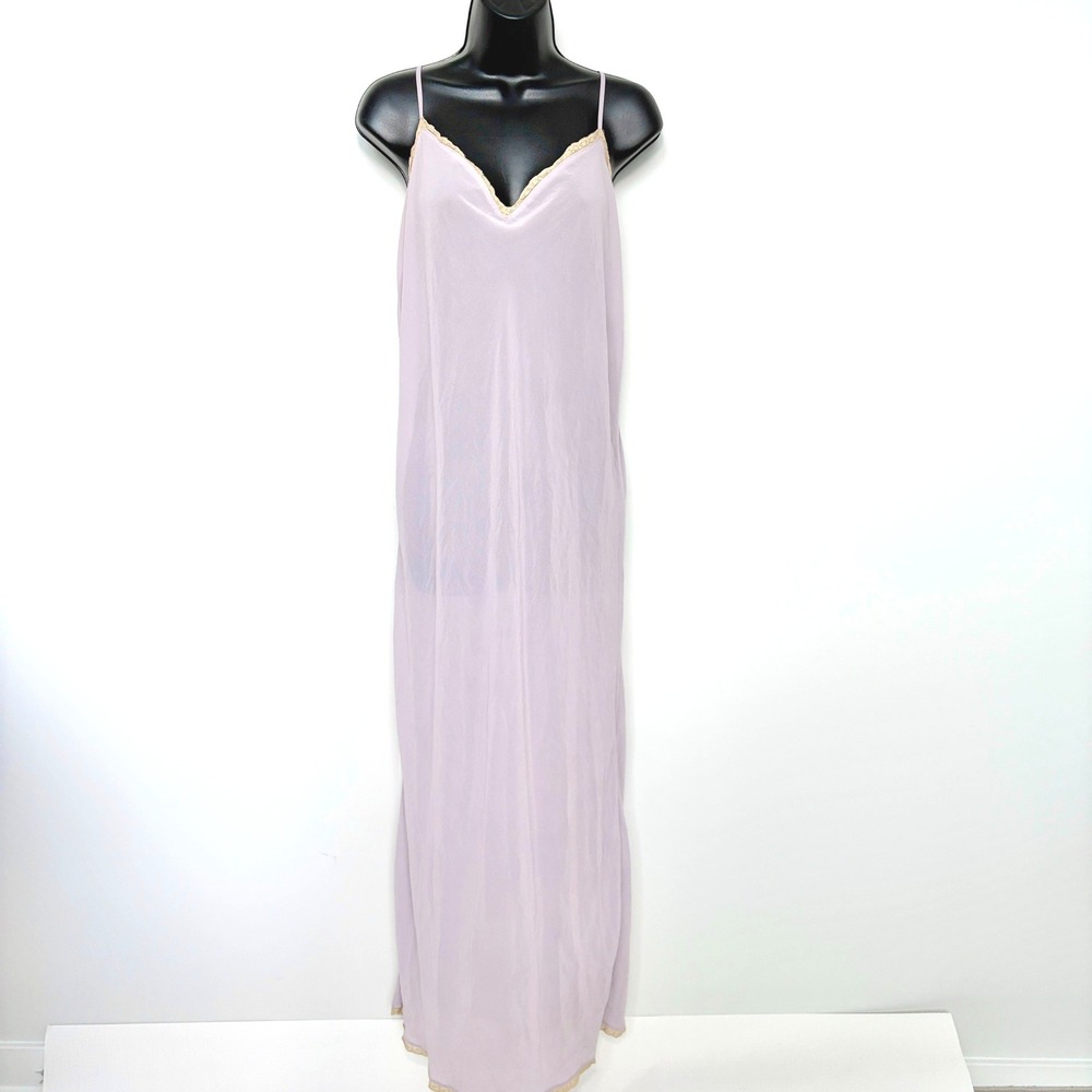 Cacique Paris Nightgown Vintage Sheer Lace Trim Maxi Chemise L Lavender Purple
